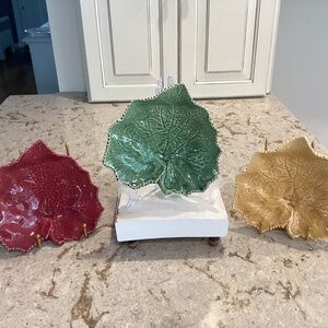 Set of (3) Bordallo Pinheiro Footed Leaf Plates